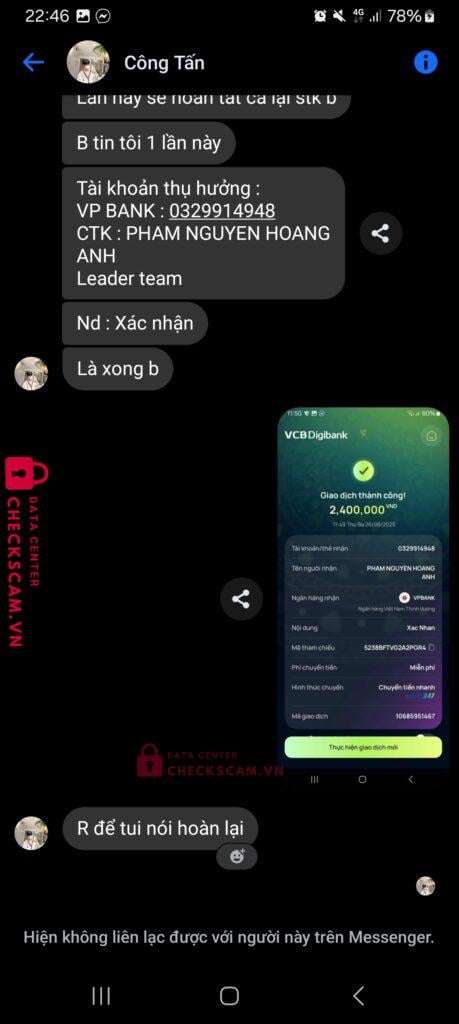 0329914948 Pham Nguyen Hoang Anh VP BANK bị cảnh báo lừa đảo scam