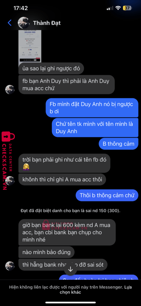 0332218217 NGUYEN THANH DAT MB bị cảnh báo lừa đảo scam