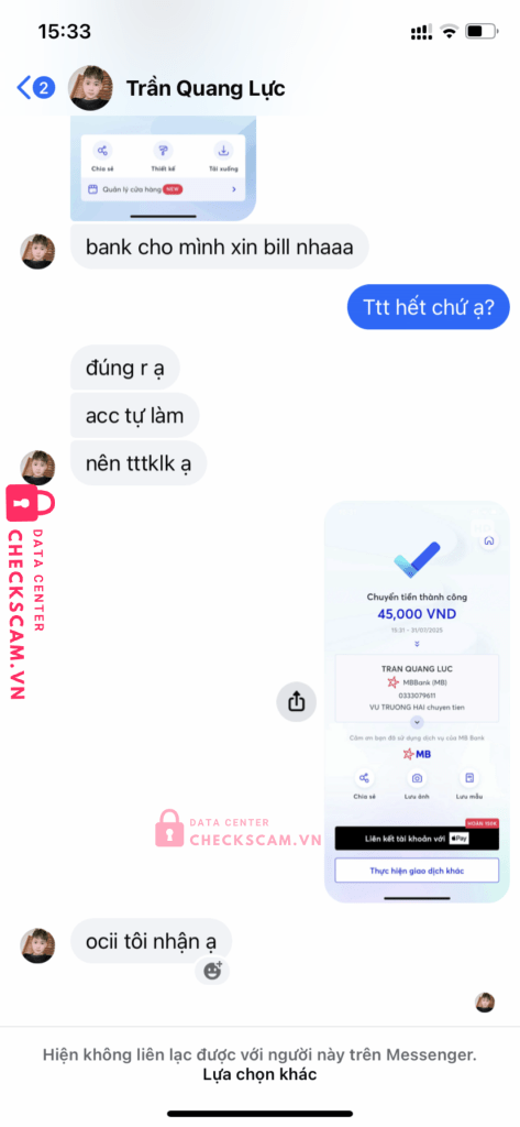 0333079611 TRAN QUANG LUC MB bị cảnh báo lừa đảo scam