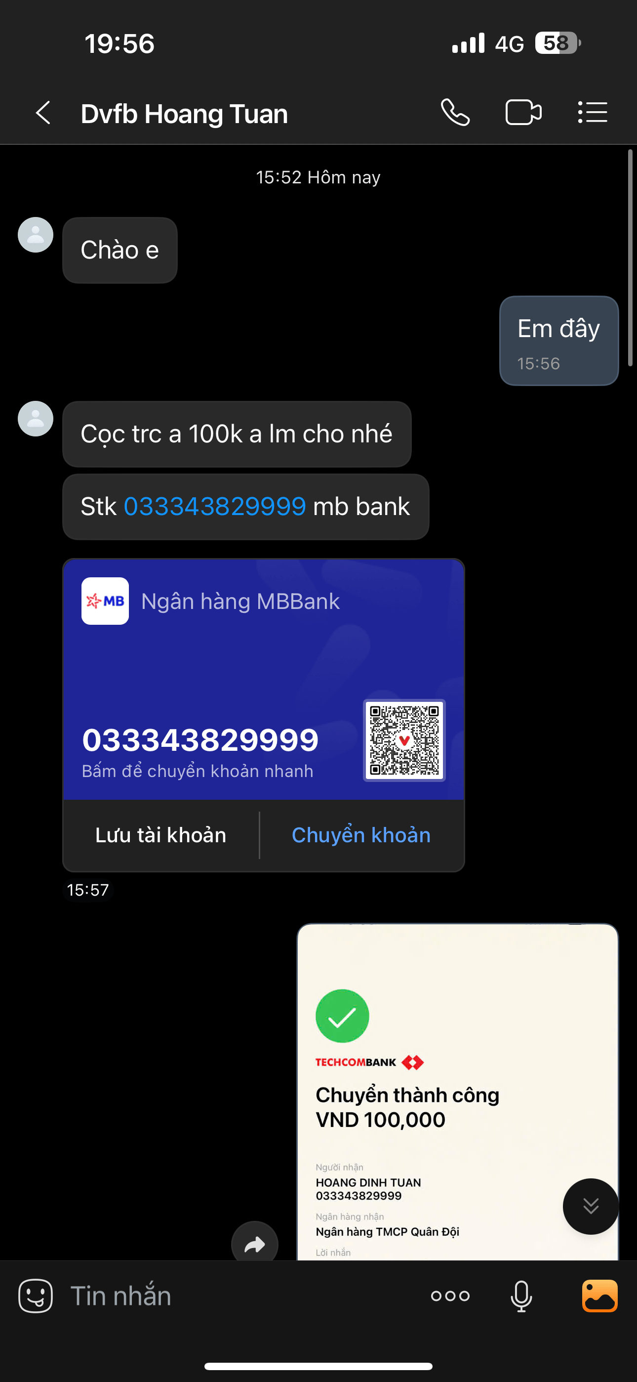 033343829999 HOANG DINH TUAN MB bị cảnh báo lừa đảo scam