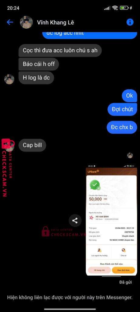 0333649068 HO VAN BINH MB bị cảnh báo lừa đảo scam