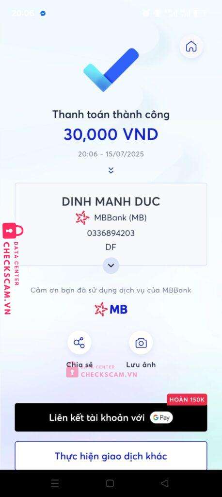 0336894203 Dinh Manh Duc MB bị cảnh báo lừa đảo scam