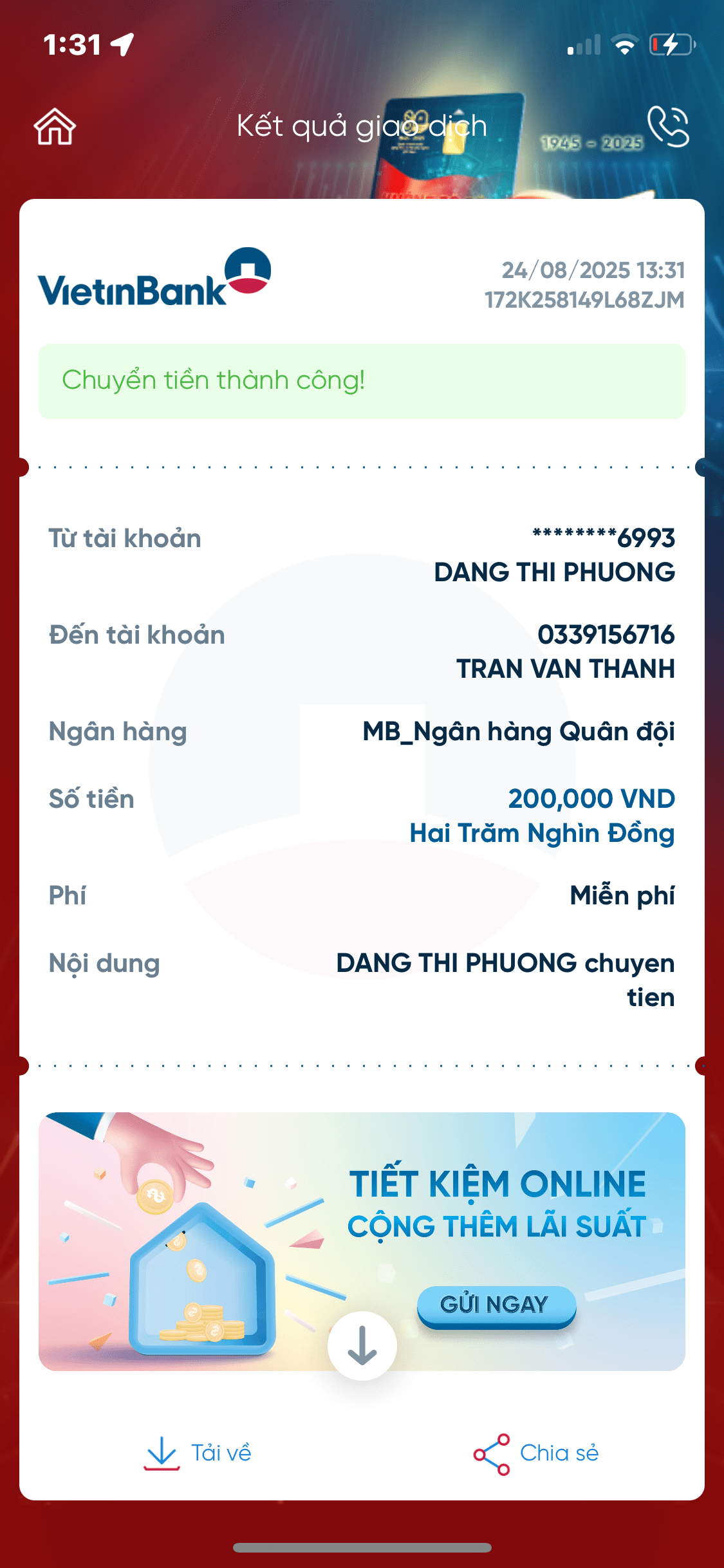 0339156716 Tran Van Thanh MB bị cảnh báo lừa đảo scam