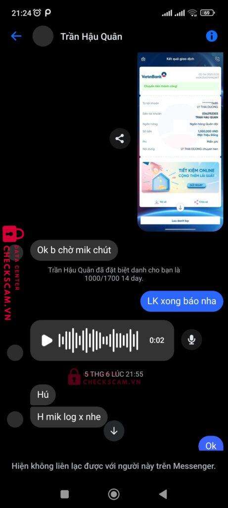 0342753303 TRAN HAU QUAN MB bị cảnh báo lừa đảo scam
