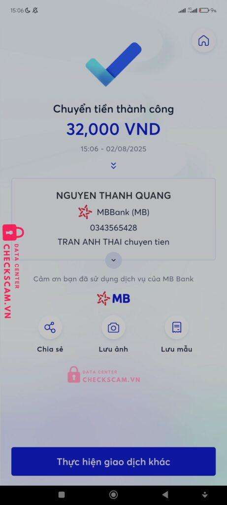 0343565428 NGUYEN THANH QUANG MB Bank bị cảnh báo lừa đảo scam