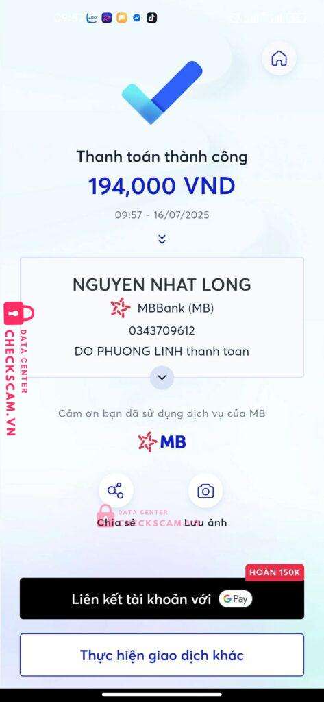 0343709612 Nguyen Nhat Long MB bị cảnh báo lừa đảo scam