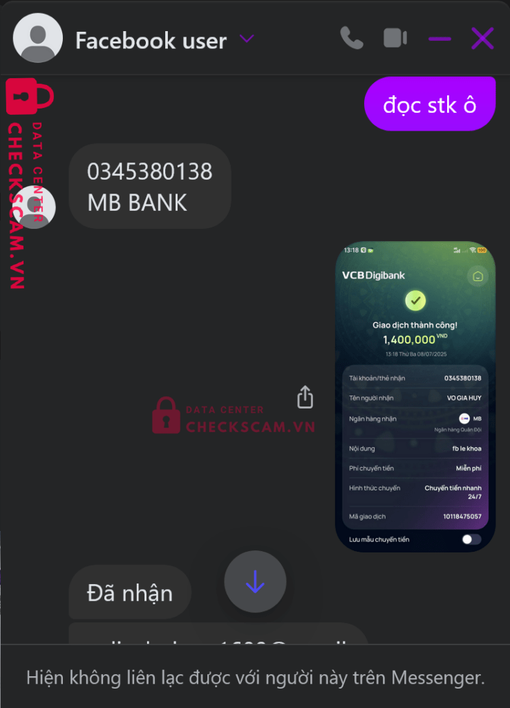 0345380138 VO GIA HUY MB bị cảnh báo lừa đảo scam