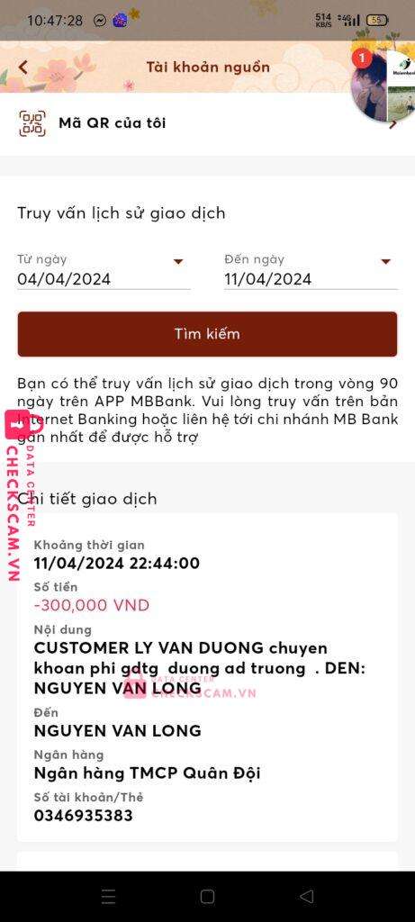 0346935383 NGUYEN VAN LONG MB bị cảnh báo lừa đảo scam