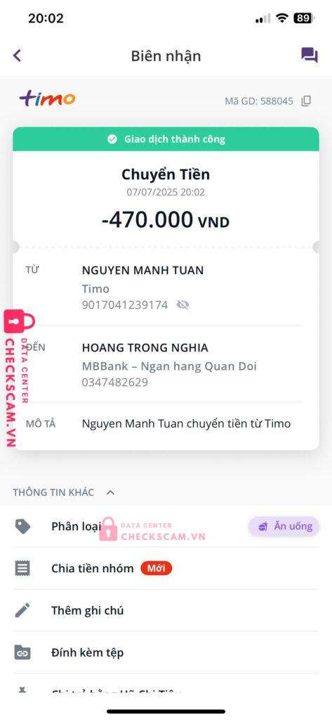 0347482629 HOANG TRONG NGHIA MB bị cảnh báo lừa đảo scam