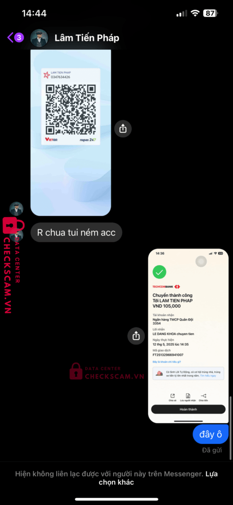 0347634426 Lam Tien Phap MB bị cảnh báo lừa đảo scam