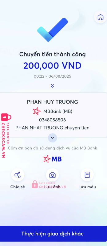 0348058506 PHAN HUY TRUONG MB bị cảnh báo lừa đảo scam