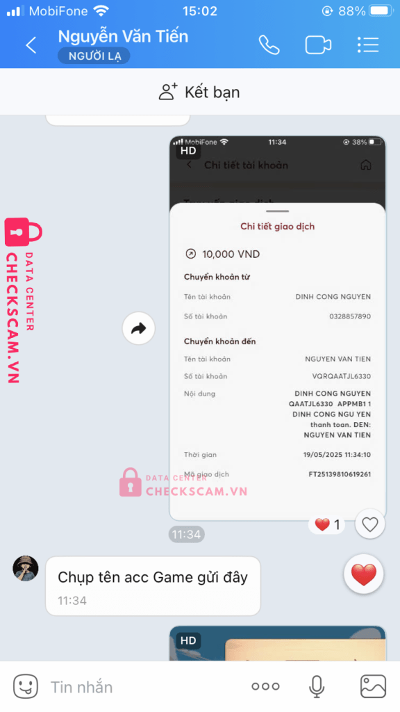 0348259974 Nguyen Van Tien MB bị cảnh báo lừa đảo scam