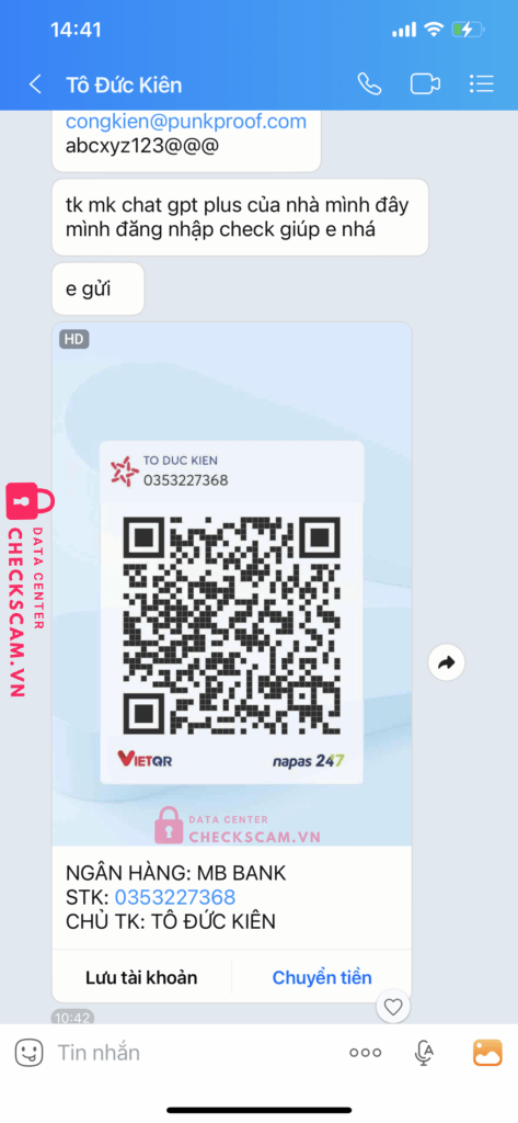 0353227368 TO DUC KIEN MB bị cảnh báo lừa đảo scam