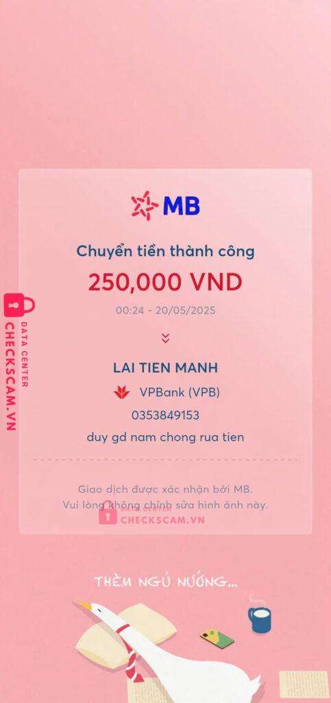 0353849153 Lai Tien Manh VP BANK bị cảnh báo lừa đảo scam