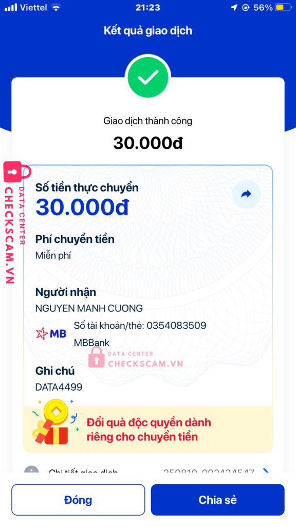 0354083509 NGUYEN MANH CUONG MB bị cảnh báo lừa đảo scam