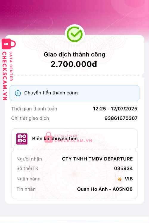 035934 DEPARTURE VIB bị cảnh báo lừa đảo scam