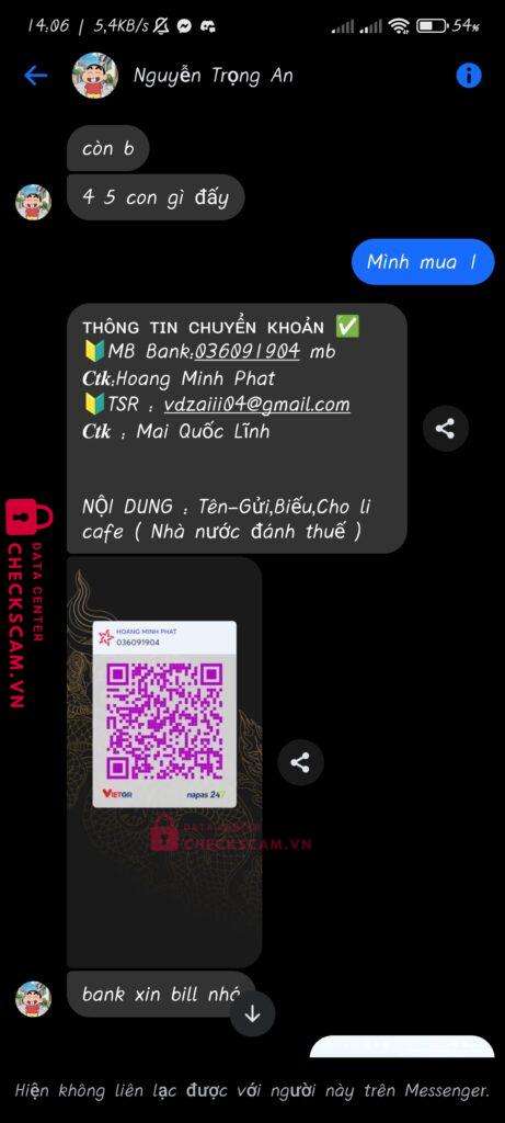 036091904 HOANG MINH PHAT MB bị cảnh báo lừa đảo scam