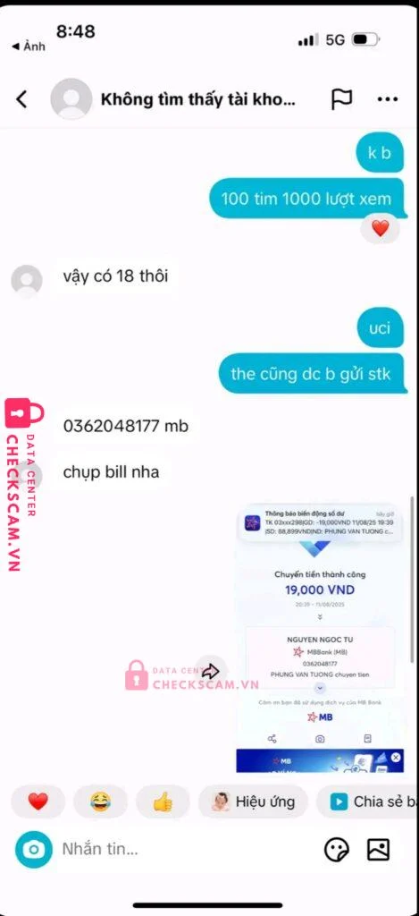 0362048177 NGUYEN NGOC TU MB bị cảnh báo lừa đảo scam