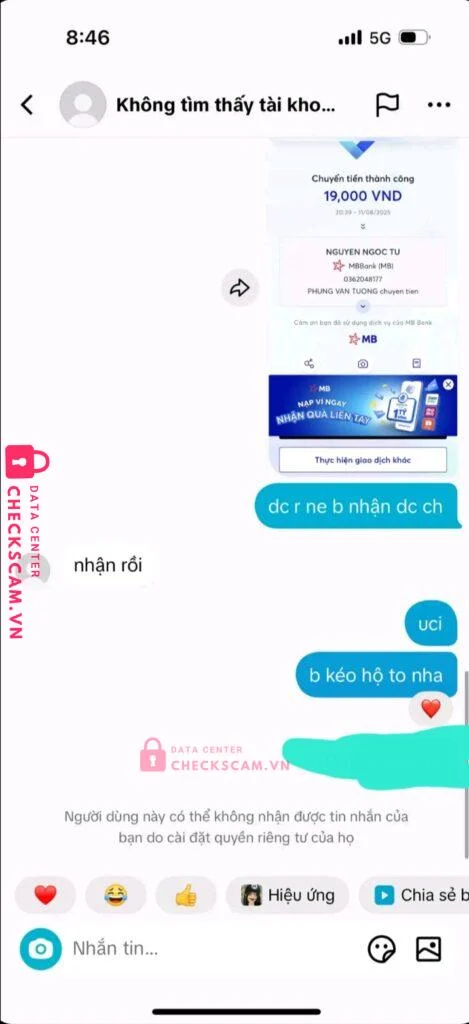 0362048177 NGUYEN NGOC TU MB bị cảnh báo lừa đảo scam