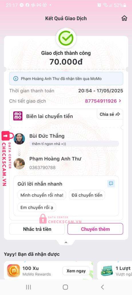 0363790788 Pham Hoang Anh Thu MB bị cảnh báo lừa đảo scam
