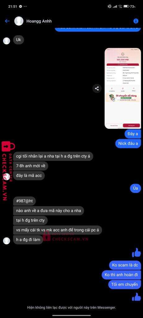 0364241863 PHAM NGUYEN DUONG MB bị cảnh báo lừa đảo scam