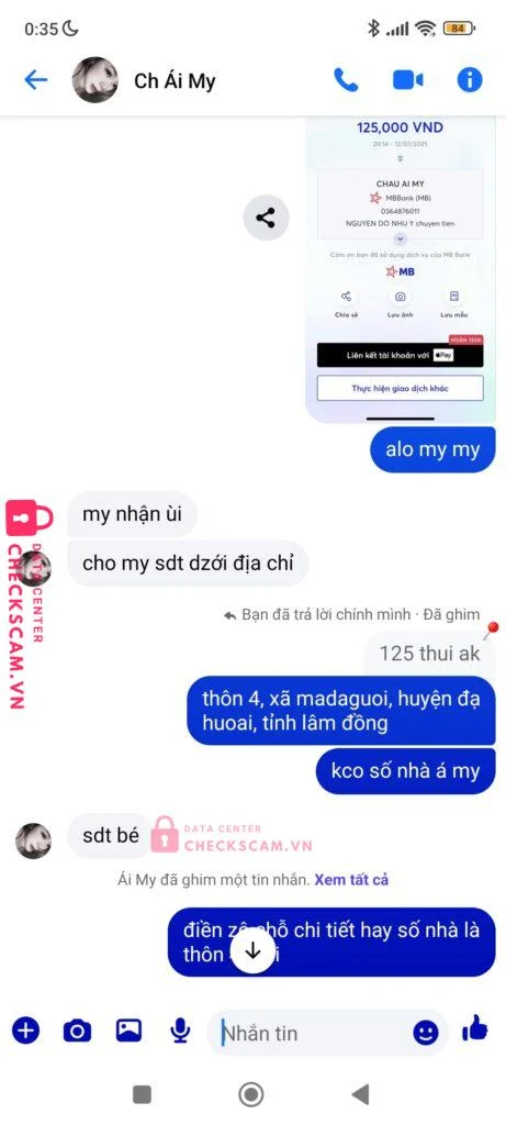 0364876011 CHAU AI MY MB bị cảnh báo lừa đảo scam