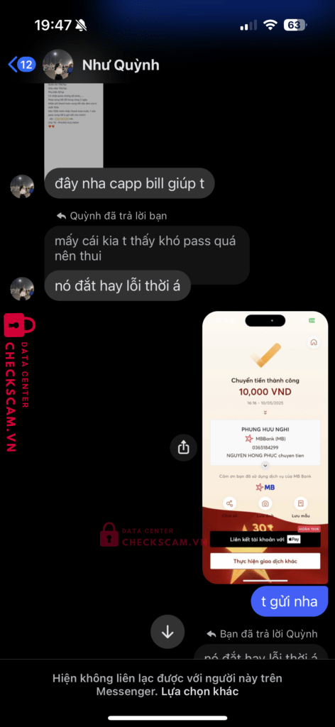 0365184299 Phung Huu Nghi MB bị cảnh báo lừa đảo scam