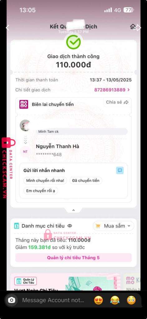 0365352648 Nguyen Thanh Ha Momo bị cảnh báo lừa đảo scam