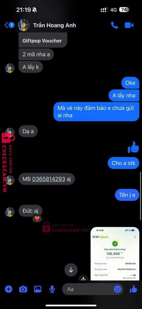 0365814293 Nguyen Trung Duc MB bị cảnh báo lừa đảo scam