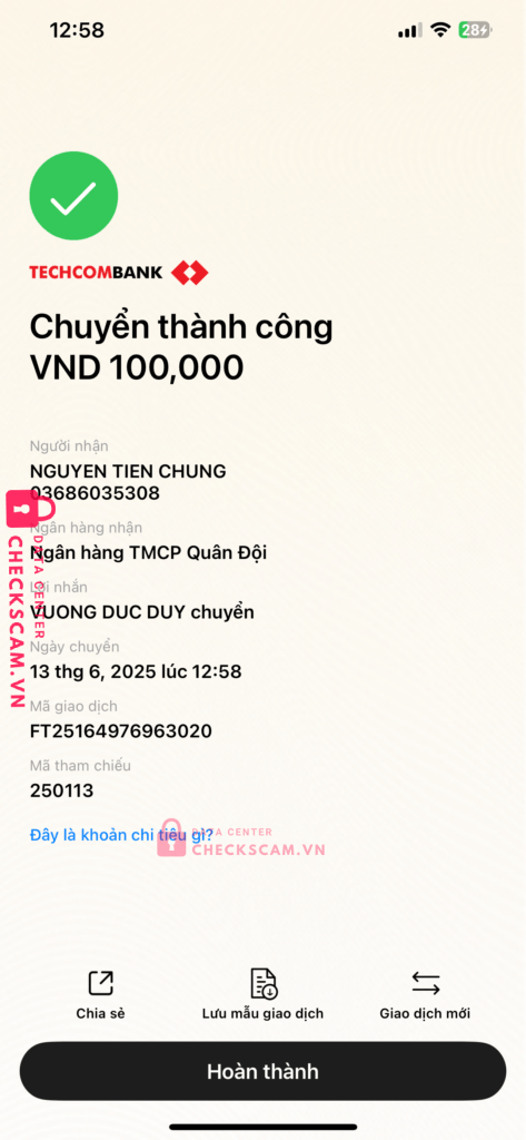 03686035308 NGUYEN TIEN CHUNG MB bị cảnh báo lừa đảo scam