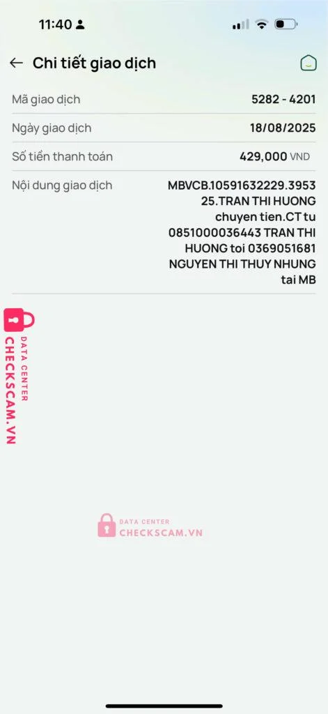 0369051681 NGUYEN THI THUY NHUNG MB bị cảnh báo lừa đảo scam