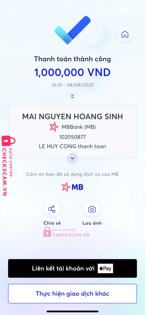 0374478155 MAI NGUYEN HOANG SINH MB bị cảnh báo lừa đảo scam