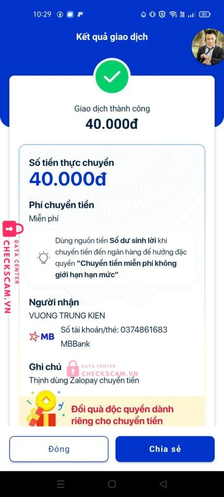 0374861683 VUONG TRUNG KIEN MB bị cảnh báo lừa đảo scam
