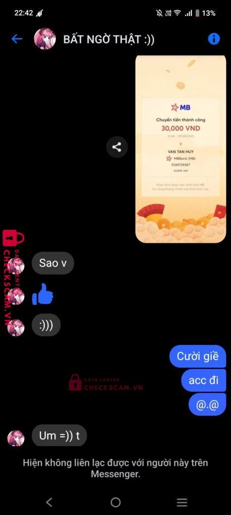 0377912065 VAN TAN HUY MB bị cảnh báo lừa đảo scam