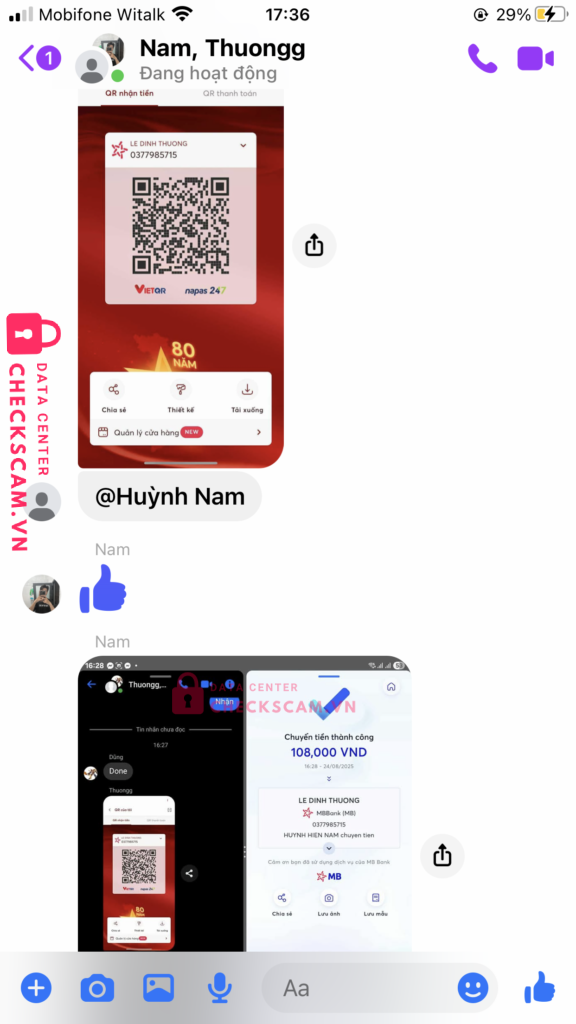 0377985715 Le Dinh Thuong MB bị cảnh báo lừa đảo scam