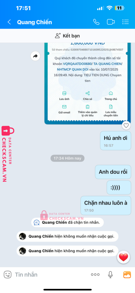 0388280175 TA QUANG CHIEN MB bị cảnh báo lừa đảo scam