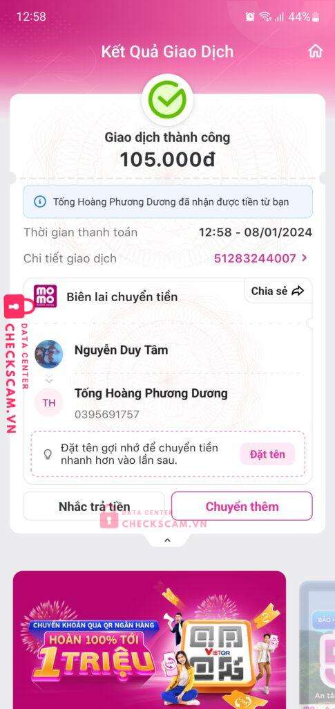 0395691757 TONG HOANG PHUONG DUONG Momo bị cảnh báo lừa đảo scam