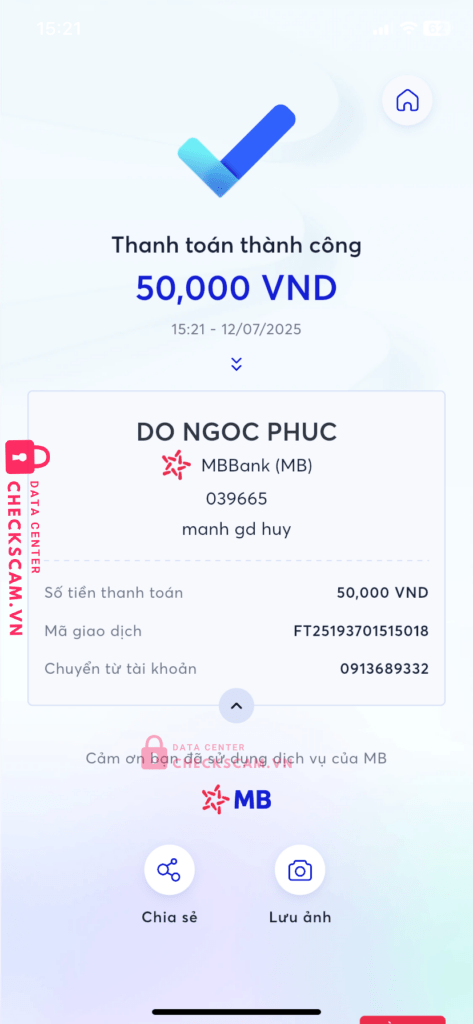 039665 DO NGOC PHUC MB bị cảnh báo lừa đảo scam