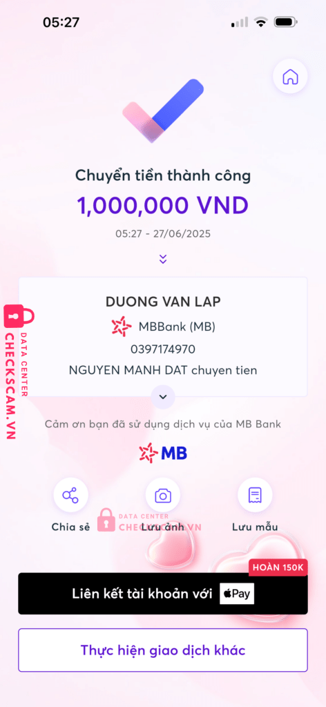 0397174970 DUONG VAN LAP MB bị cảnh báo lừa đảo scam