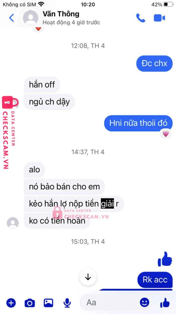 0397807510 VO VAN THONG MB bị cảnh báo lừa đảo scam
