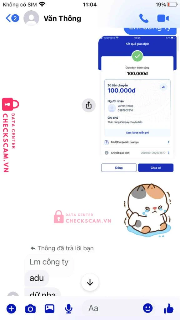 0397807510 VO VAN THONG MB bị cảnh báo lừa đảo scam