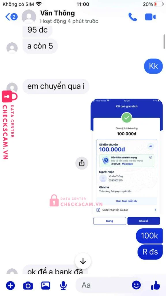 0397807510 VO VAN THONG MB bị cảnh báo lừa đảo scam