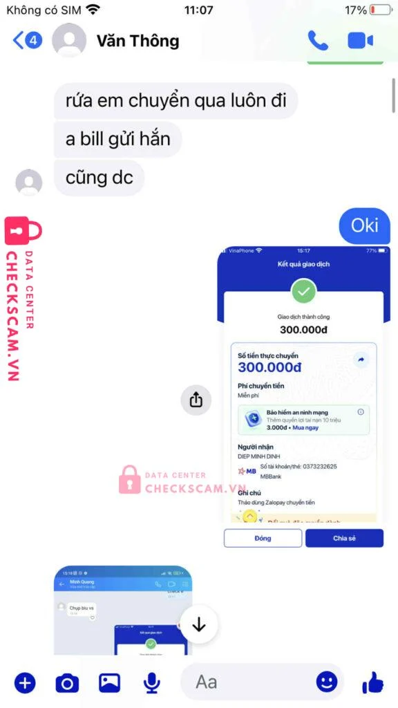0397807510 VO VAN THONG MB bị cảnh báo lừa đảo scam