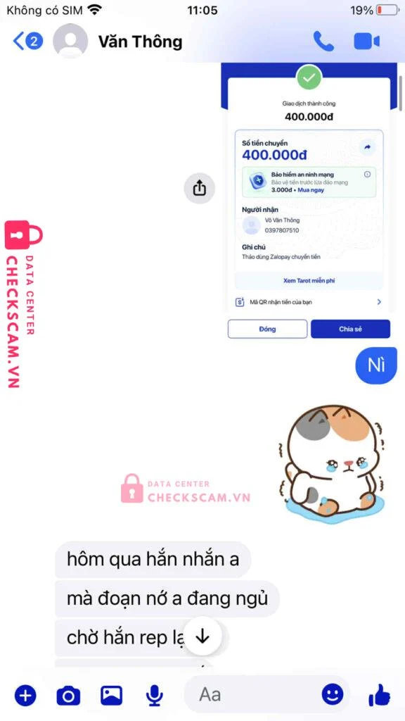 0397807510 VO VAN THONG MB bị cảnh báo lừa đảo scam
