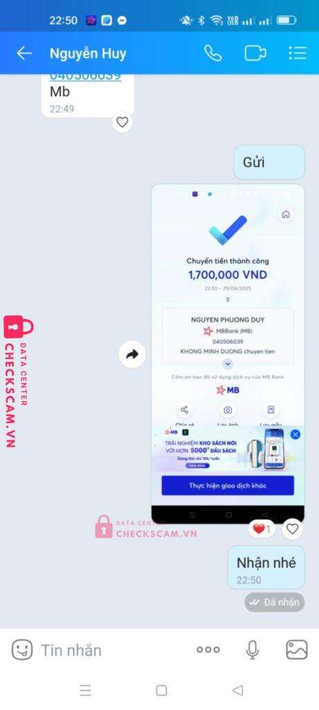 040506039 NGUYEN PHUONG DUY MB bị cảnh báo lừa đảo scam