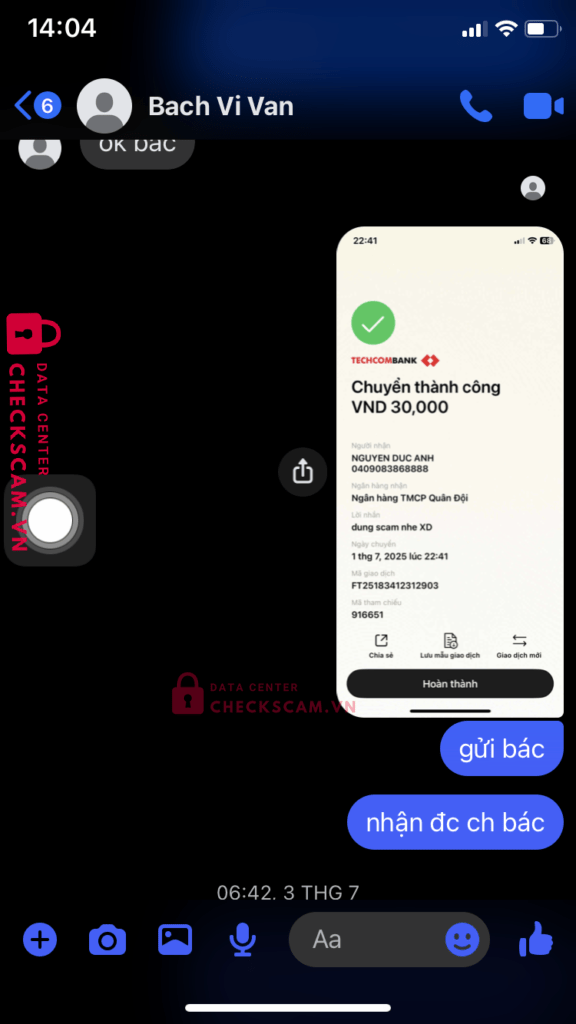0409083868888 Nguyen Duc Anh MB bị cảnh báo lừa đảo scam