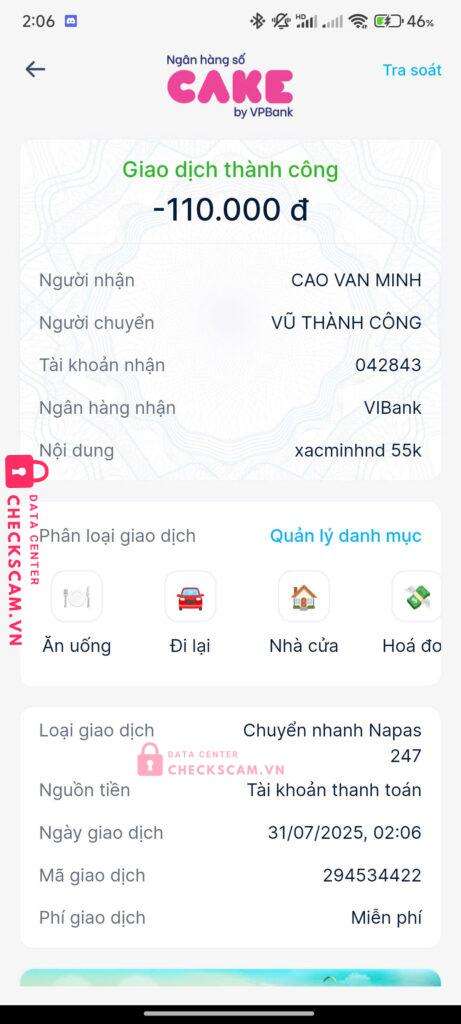 042843 CAO VAN MINH VIB bị cảnh báo lừa đảo scam