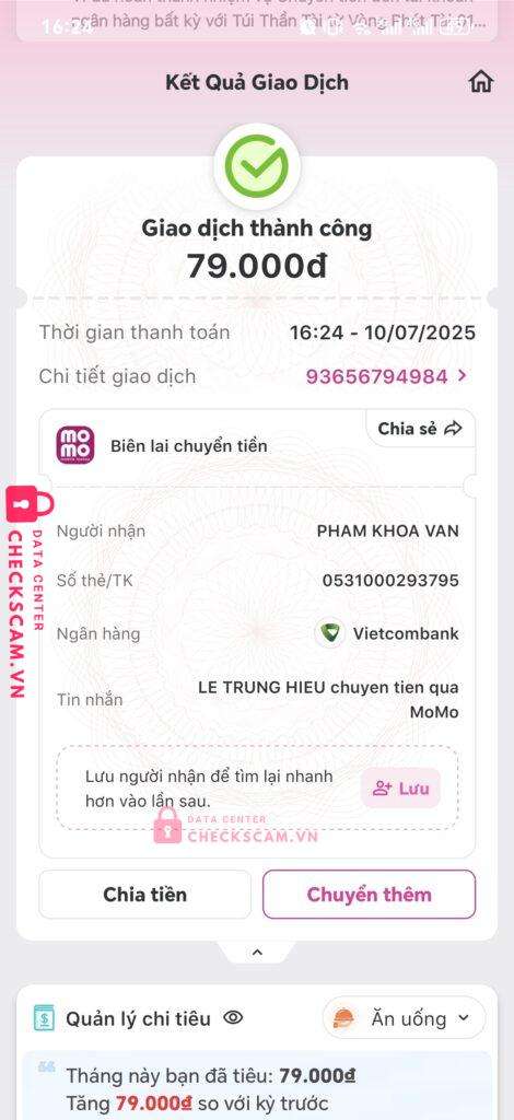 0531000293795 PHAM VAN KHOA VCB bị cảnh báo lừa đảo scam