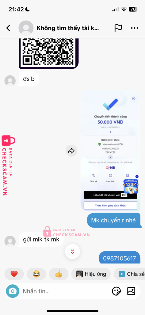 0551000302325 BUI MINH DUC VCB bị cảnh báo lừa đảo scam
