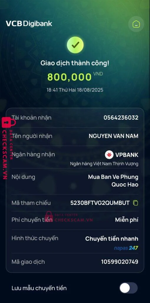 0564236032 NGUYEN VAN NAM VP BANK bị cảnh báo lừa đảo scam